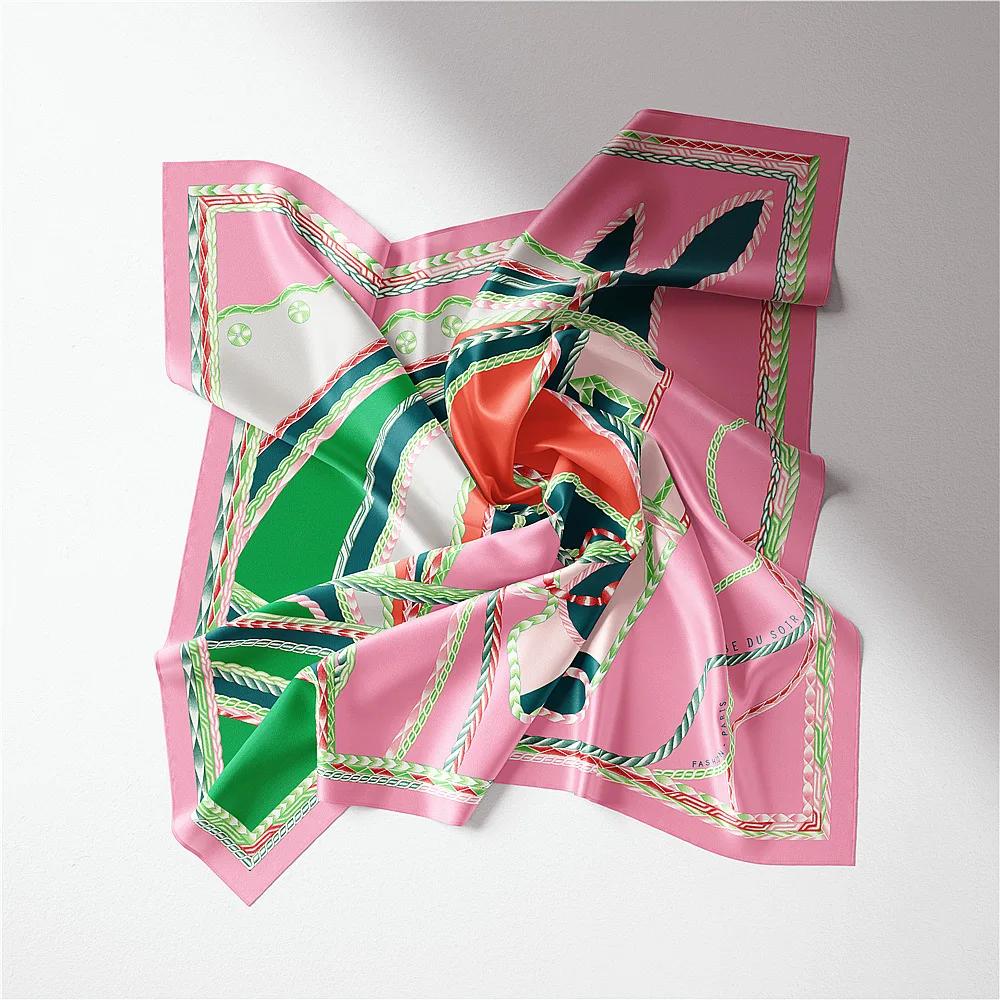 53cm Fashion Horse Square Scarf Women  Design Luxury Silk Scarf Bandana Headband Brand Hijab Neckerchief For Ladies