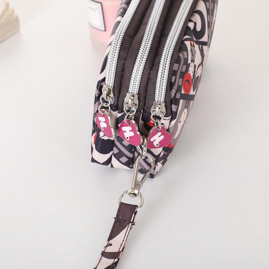 Three-Layer Zipper Clutch Wristlet - Women's Cute Washable Cloth Handbag & Phone Purse