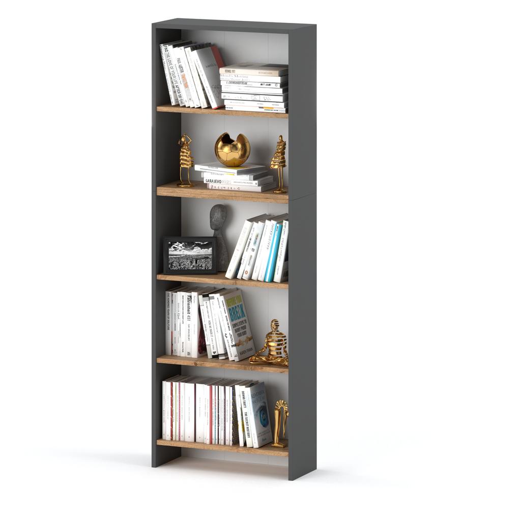 Büro-Bücherregal Graueiche Wotan 60cm 5 Regale Loft Spielzeugregal