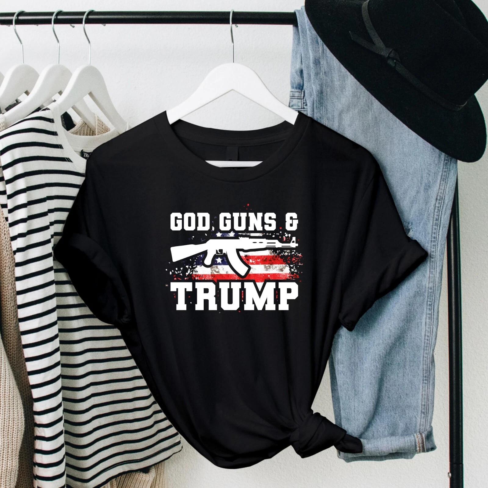 God Guns & Trump T-Shirt Amendment Donal Trump America Flag Patriotic Unisex Tee 2XL