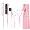 6pcs/Set Comb Brush Set Hairdressing Spray Bottle Hair Braiding Loop Pointed Rat Tail Comb Edge Fixed Mouse Control Brush