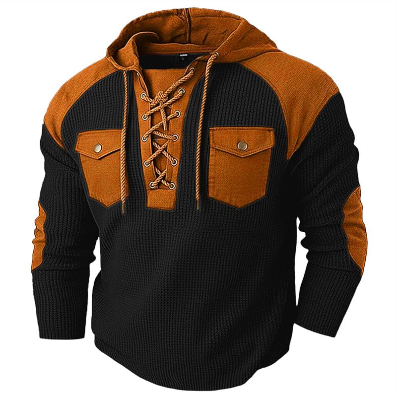

Autumn Winter Men s Hooded Casual Sweatshirt Fashion Drawstring Pocket Trendy Patchwork Pullover On Hoodie Men L чорний