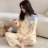 Women's Lycra Cotton Pajamas - Long Sleeve Peter Pan Collar, Sweet & Stylish Home Wear for Autumn & Spring