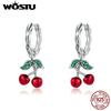 WOSTU Boucles d'oreilles pendantes Cerise Rouge Argent Sterling 925 Pour Femmes Anneaux de Mariage Boucles d'oreilles Femmes Bijoux Fins Cadeau