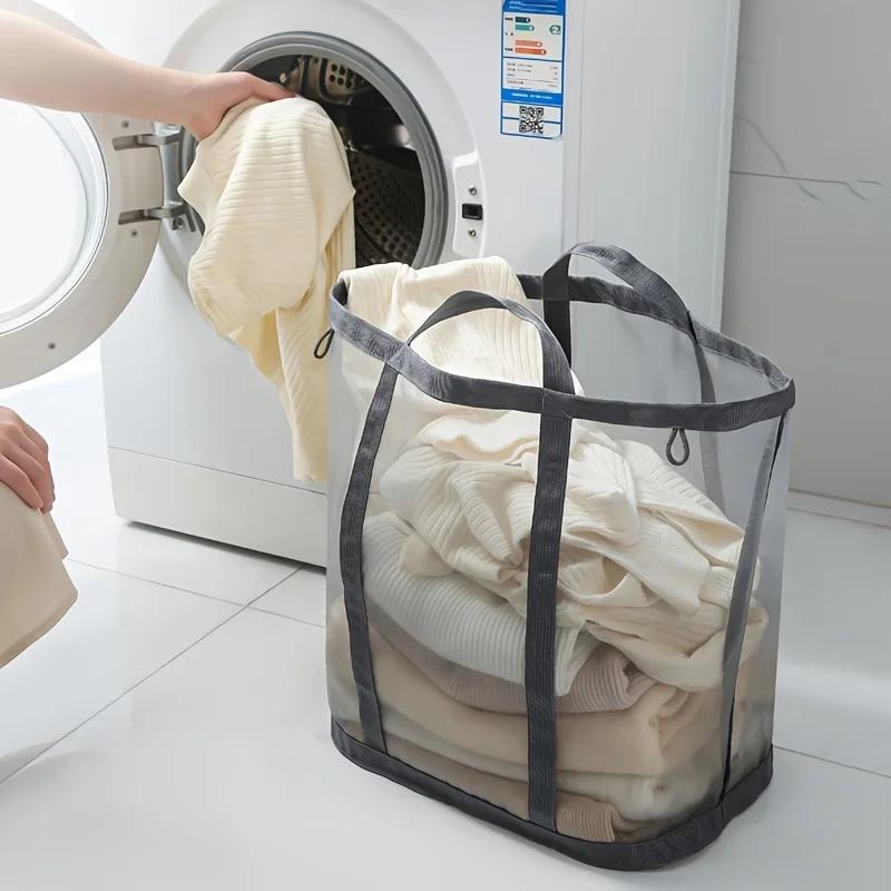 1/2pcs Nylon Mesh Laundry Basket with Handle Breathable Folding Portable Dirty Clothes Organizer Large Capacity Laundry Basket
