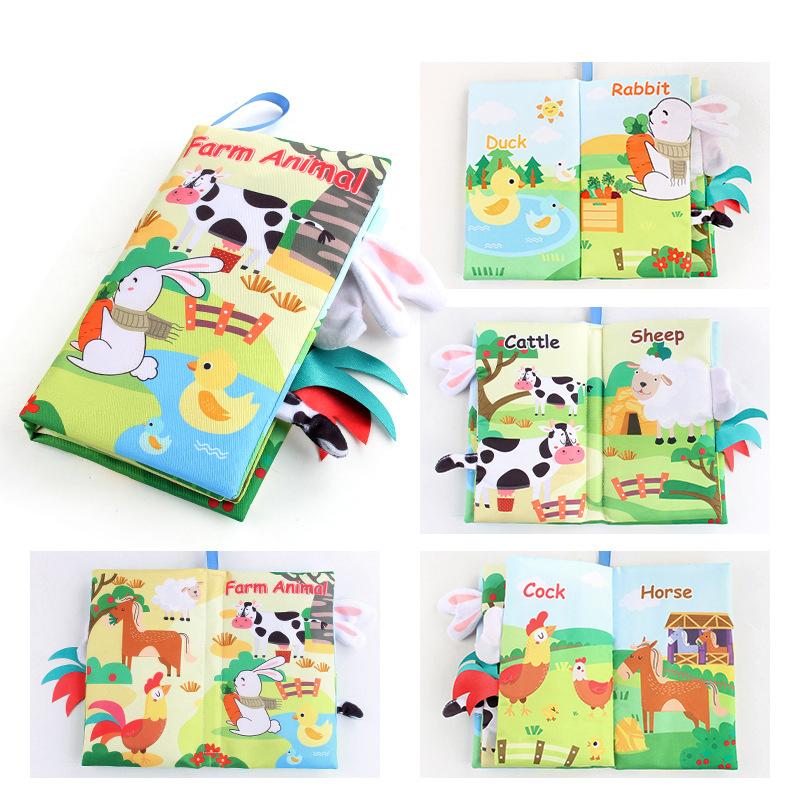 

8 Page Tail Cloth Book Cartoon Animals Touch And Feel Infant Soft Books Development Interactive Early Education Toys For Baby