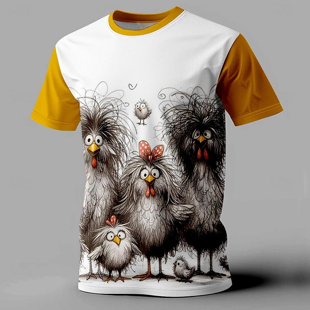 Animal Chicken Print T-Shirts For Men Funny Fashion Mens Clothing Summer Casual Short Sleeve Top Loose Oversized Tee Men T Shirt