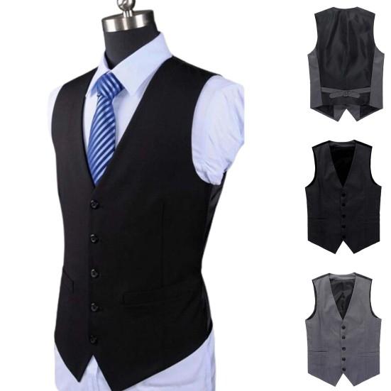 Men Waistcoat V Neck Formal Sleeveless Single-breasted Spring Vest for Work