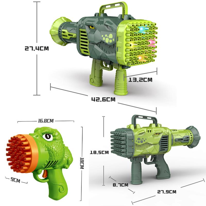 64 Holes Dinosaur Electric Bubble Gun With Light Gatling Bubble Machine Soap Bubbles Magic Bubble Blower Gun Kid Outdoor Toys