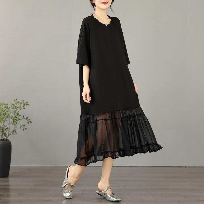 Short sleeve Plus size vintage new in dresses for women casual loose long summer dress