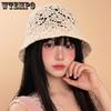 Women Hollow Floral Crochet Bucket Hat Breathable Openwork Knit Fisherman Cap Lightweight Wide Brim Sun Hat
