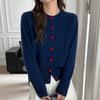 Korean Style Autumn/Winter Heart Button 100% Wool Cardigan for Women – Round Neck Versatile Sweater Coat
