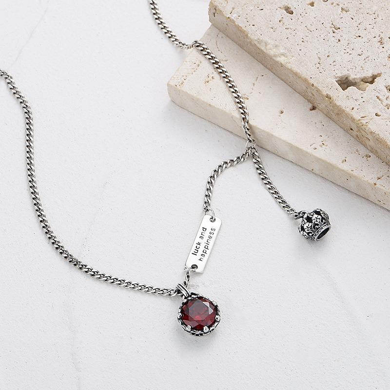 S925 Sterling Silver Crown Retro Necklace Women's Brand Letter Niche Design Premium Clavicle Chain