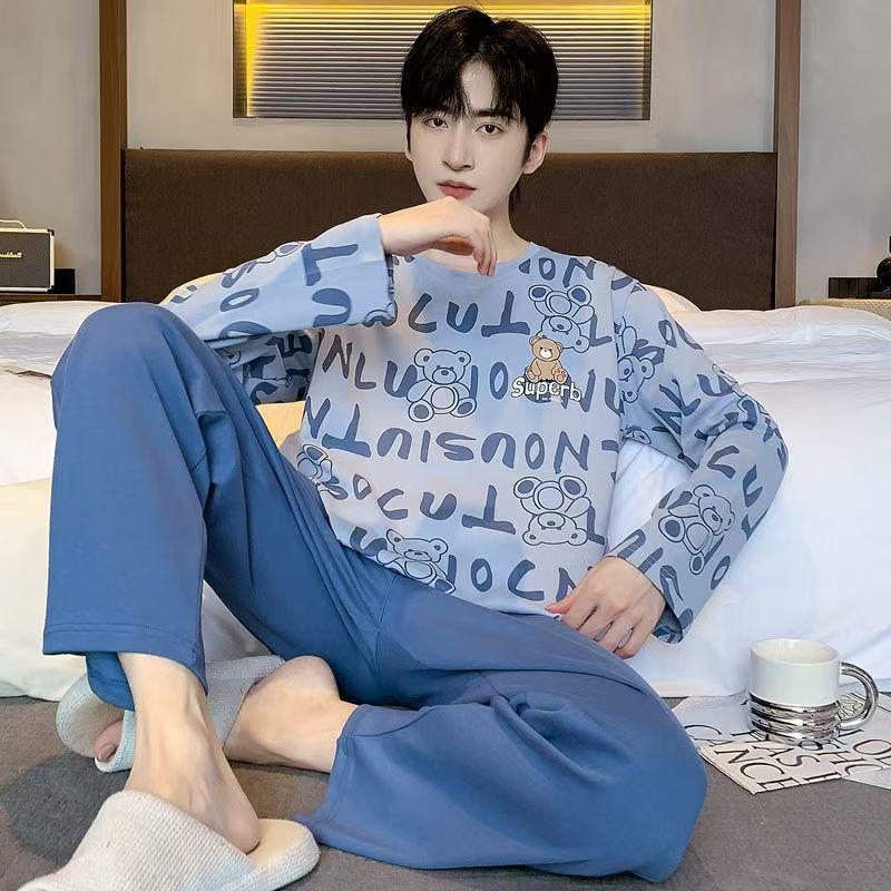 Herren Langarm Pyjama Set, Frühling/Herbst Freizeitstil, Draußen tragbar