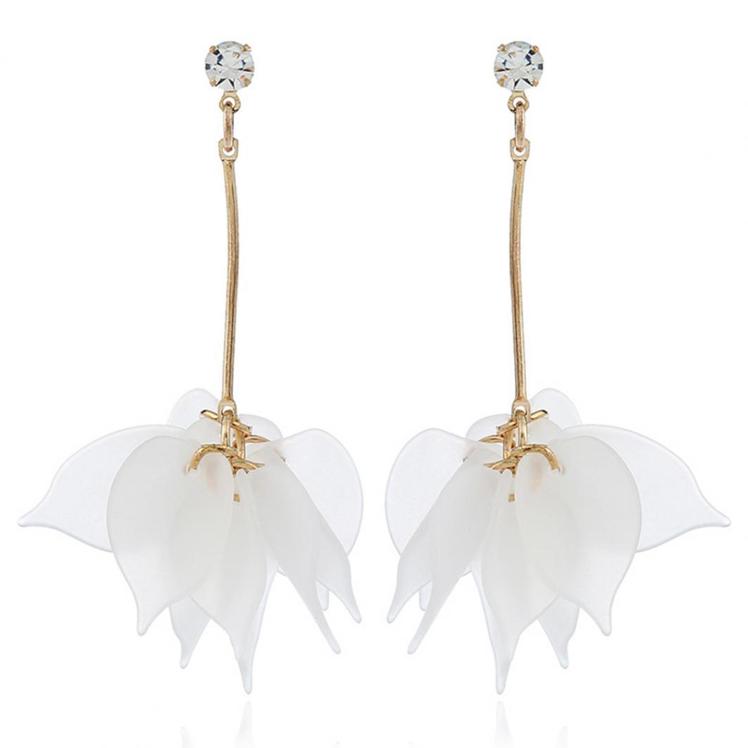 

Длинные висячие серьги с прозрачными лепестками в виде цветка белый