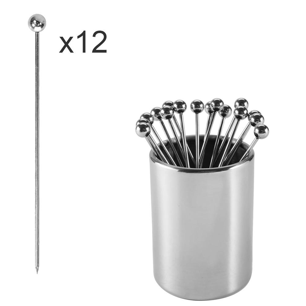 Stainless Steel Cocktail Picks Holder Kit Reusable 12PCS Decorative Toothpicks Cocktail Toothpicks Cocktail Picks Holder Set