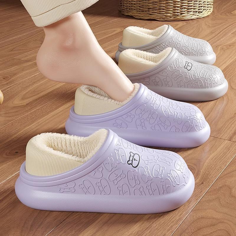 Autumn and Winter Cotton Slippers Women's Bag Heel Waterproof Bag Head Warm Plush Confinement Shoes Men's Outer Wear Supermarket