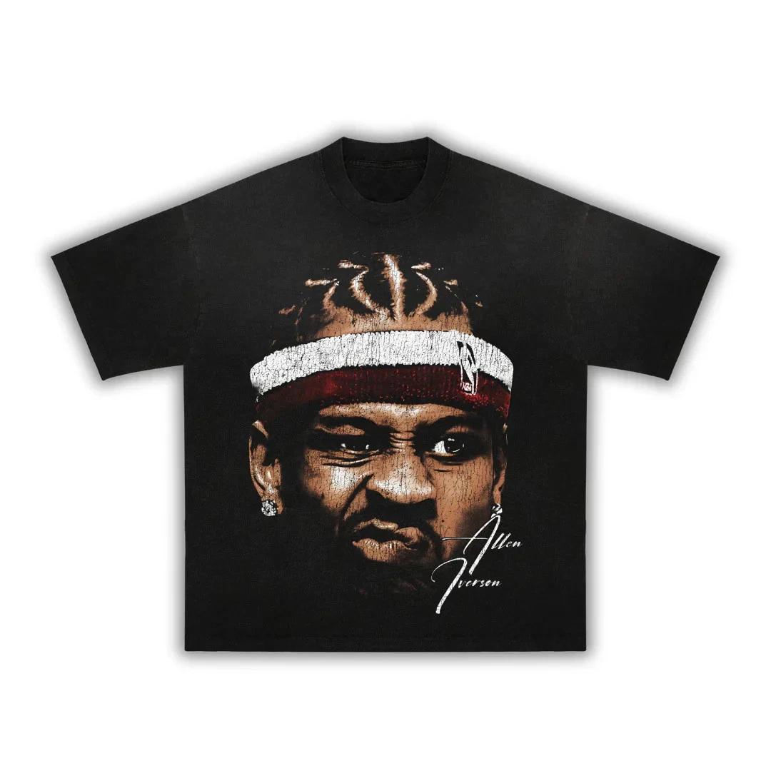 

Iverson AI Big Face Boxy Vintage Graphic Basketball Tee Streetwear Y2K L