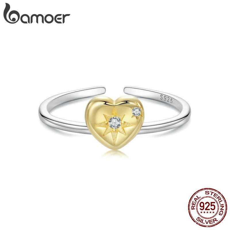 

BAMOER 925 пробы серебро сердце сустав открытое кольцо любовь штабелируемое кольцо нежный костюм цирконий модные украшения для женщин подарок для девочек 1.3mm