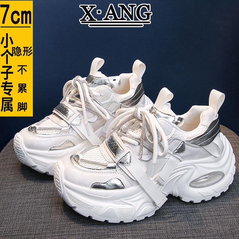 Small thick-soled heightening women's shoes leather dad shoes spring and summer new mesh breathable casual sports shoes