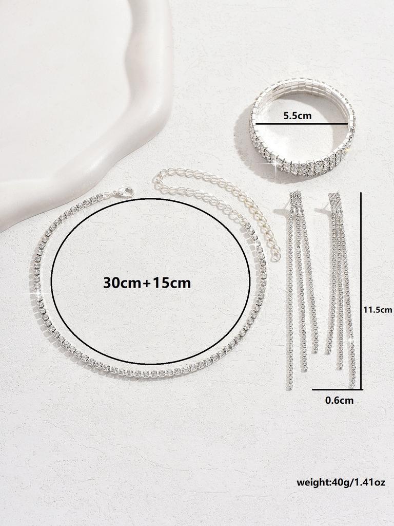 Fashionably Simple Diamond-studded Ring, Bracelet, Earrings And Necklace Set For Women. Bridal Jewelry Set.