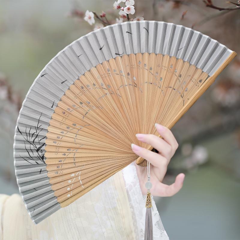 New Chinese Style Hanfu Cheongsam Fan Ancient Style Dance Performance Folding Fan Summer Single-Sided Bamboo Ribs Portable Fan