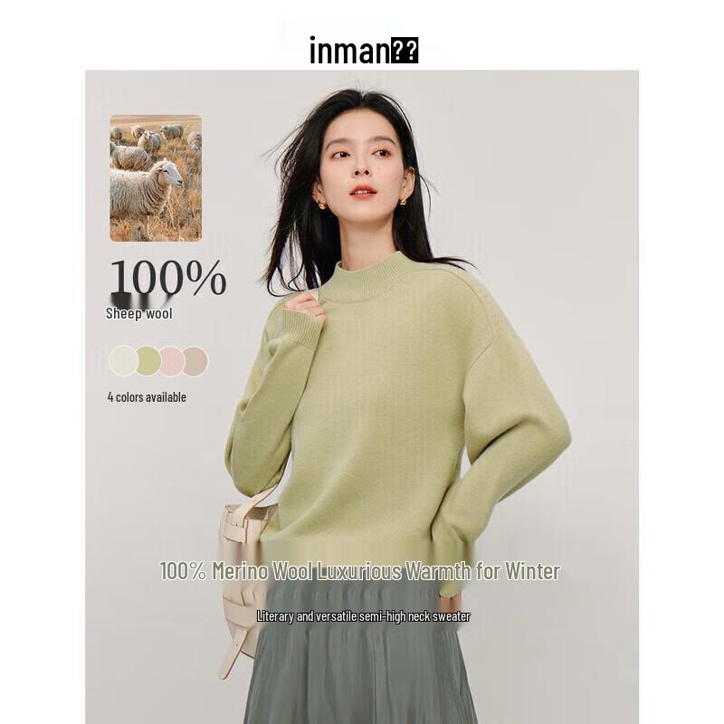 INMAN Women s Merino Wool Round Neck Knit Sweater S