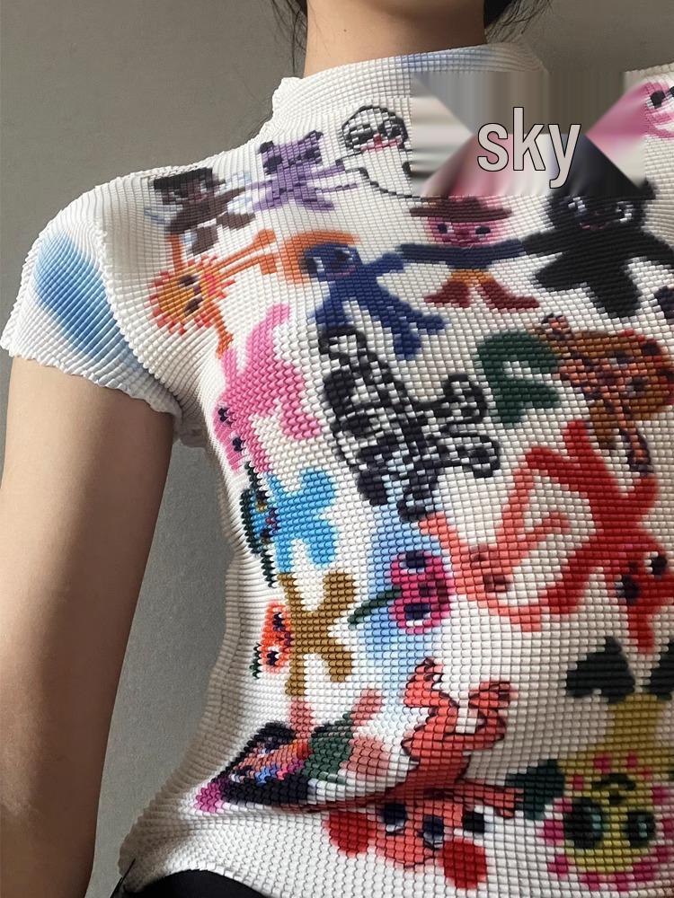 2025 Damenmode Originaldruck Graffiti Schlankmachendes T-Shirt - Kurzarm, Lebhaft & Künstlerisch