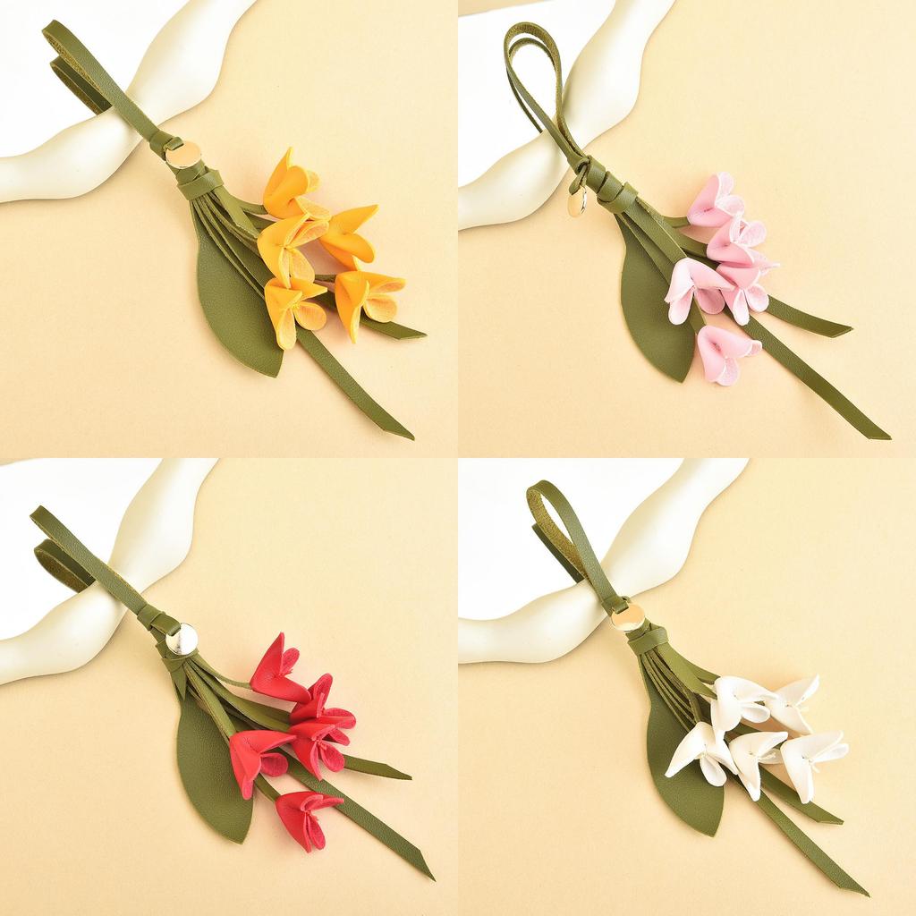 Style Leather Camellia Bag Charm With Handcrafted Superfiber For Car Key Decor