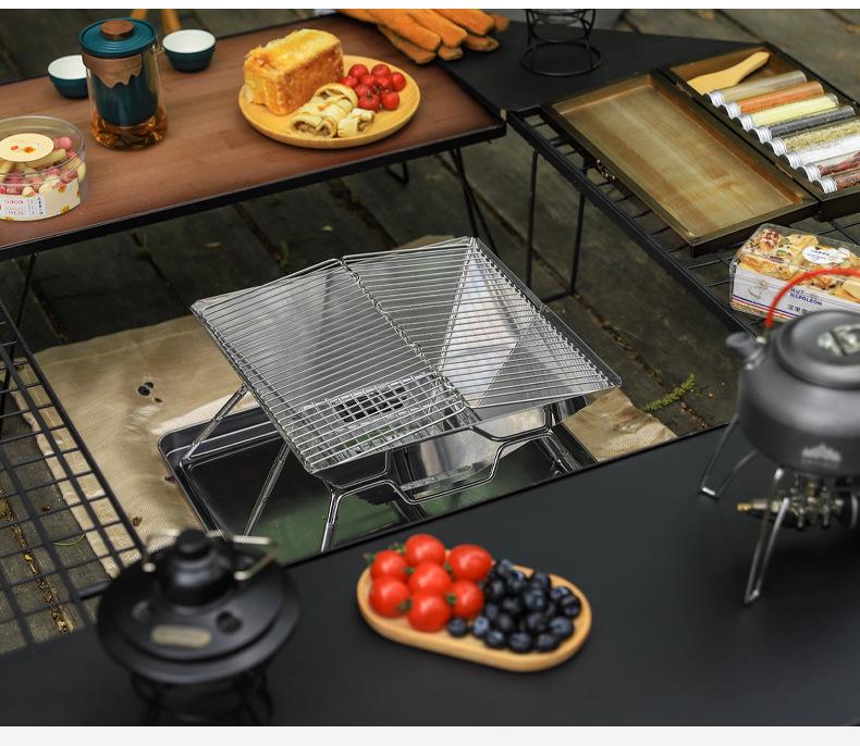 Portable Outdoor Stainless Steel BBQ Charcoal Grill for 2-5 People, Folding Grill Rack