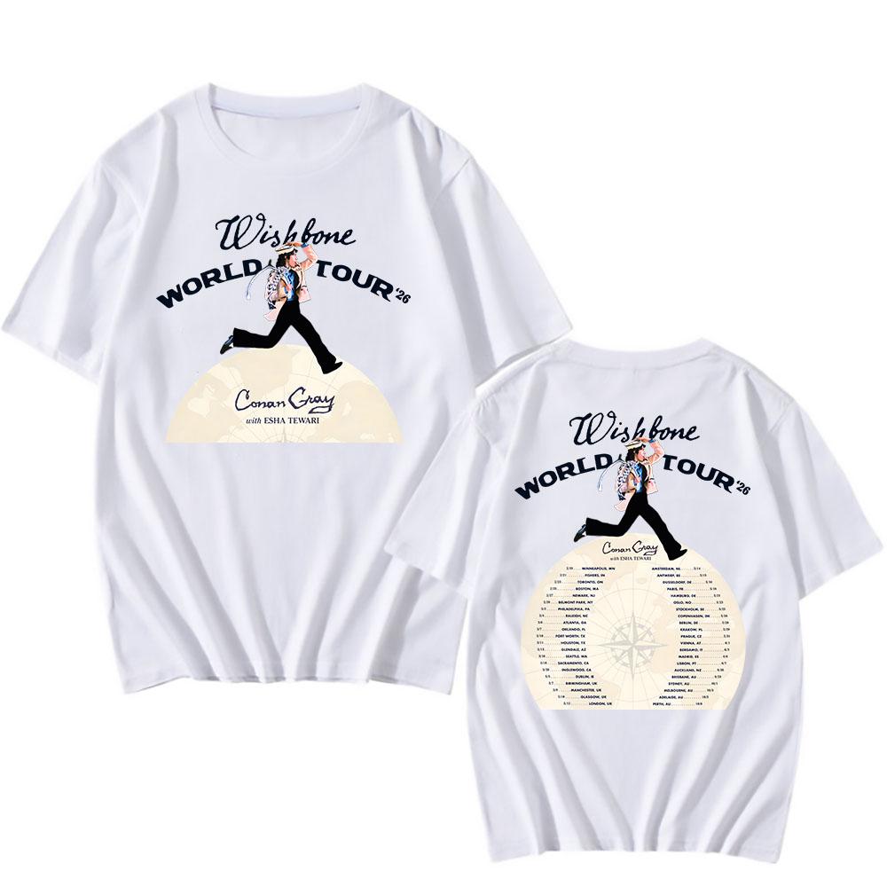 Wishbone World Tour 2026 Koszulki CONAN GRAY Modna Koszulka Krótki Rękaw Luźna Bawełniana Koszulka Streetwear Unisex Koszulki
