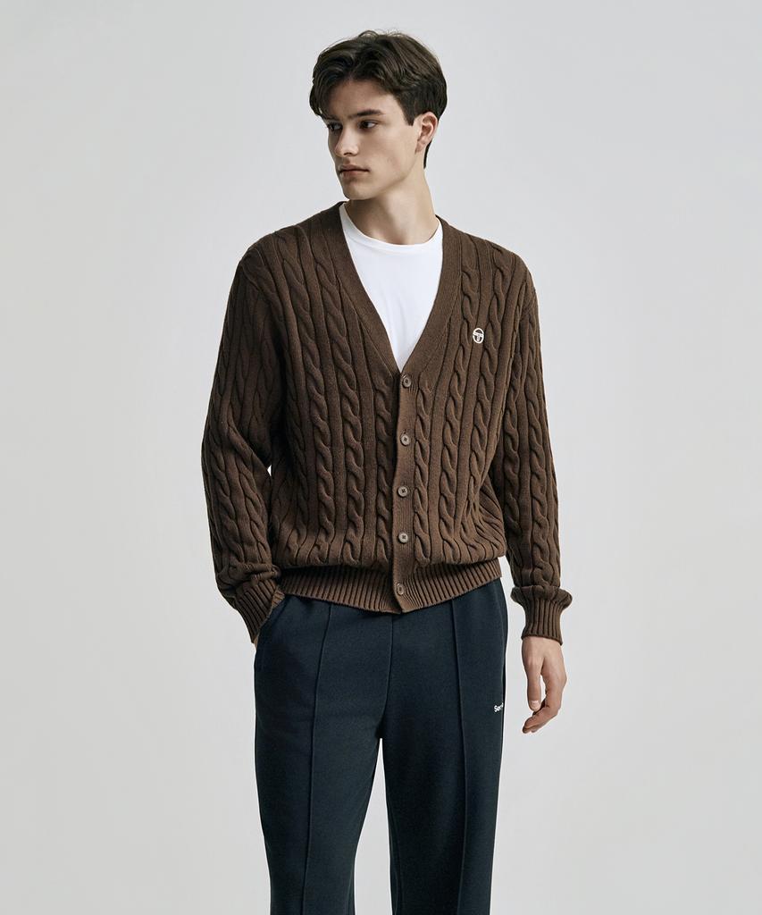 Sergio Tacchini M V-Neck Cable Sweater Cardigan (D.Brown)