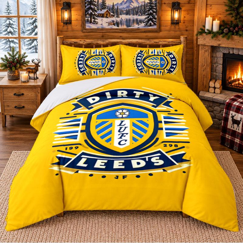 Leeds United Pattern Bedding 3Pcs Set Bed Sheet And Pillowcases For Indoor Bedroom