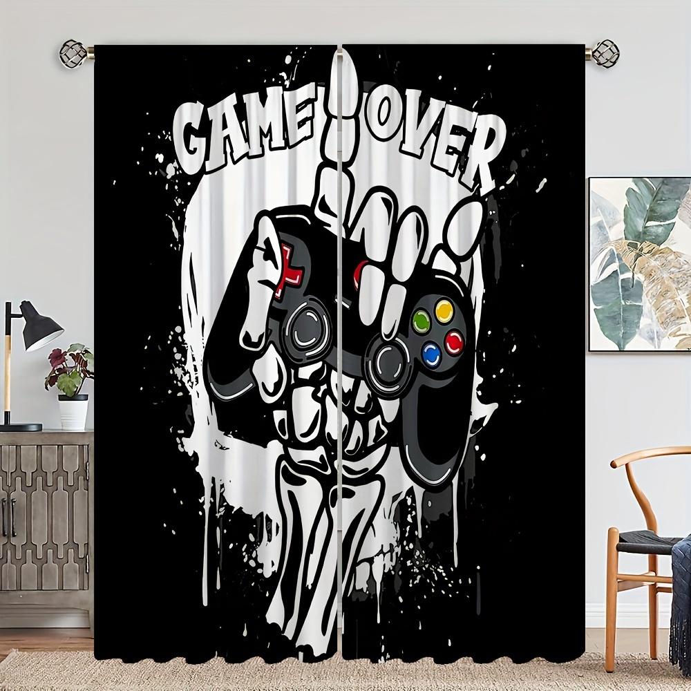 2pcs HD Digital Printed Curtains Home Decor Living Room Bedroom Rod Pocket Curtains Black And White Gamepad Print Bedroom Study