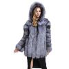 Women's Hooded Faux Fur Coat - Silver Fox Patchwork, High-End Socialite Style, European & American Design.