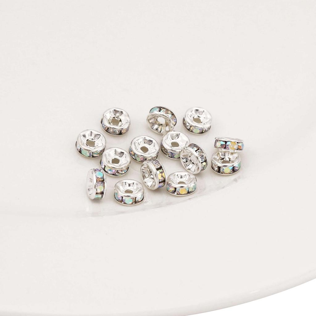 Crystal Rhinestone Metal Space Beads Loose Spacer Beads for Earring Bracelet NecklaceKeychain DIY Jewelry Findings Making Accessories