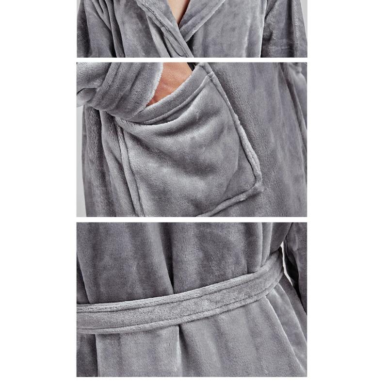 Verdickter Flanell-Bademantel mit Kapuze für Paare, langer Bademantel, Herbst-Winter, warme Nachtwäsche aus Korallenvlies, Nachthemd, lockere Heimkleidung