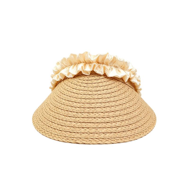 New pleated ribbon empty top sun hat women's spring summer weaving outdoor seaside sun protection and UV protection sun hat