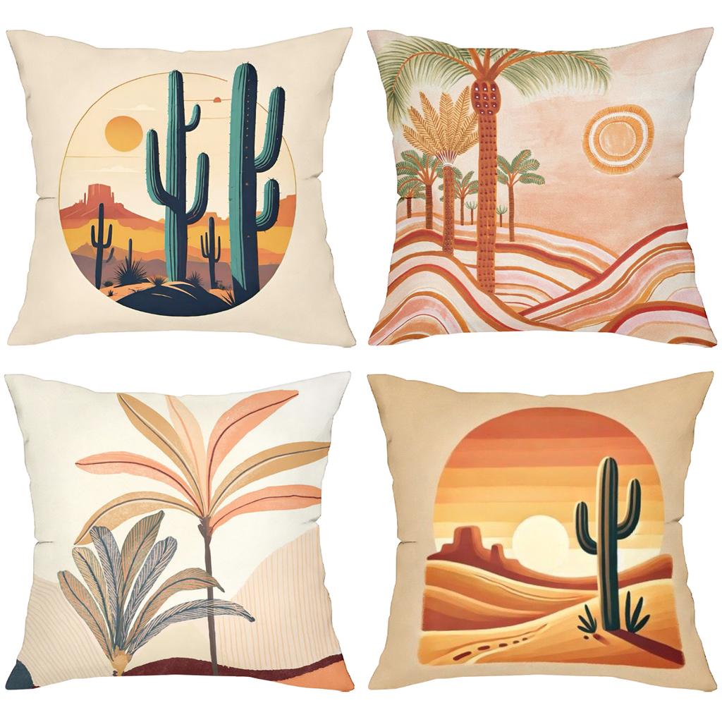 Boho Desert Cactus Palm Tree Throw Pillow Covers Pattern Cushion Cover Suitable for Sofa Bedroom Car Pillow Cover