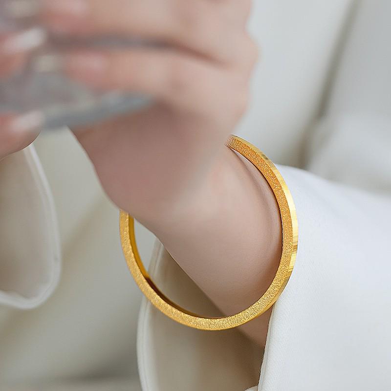 Gold Plated Sandblasted Bangle: Women's Luxury Simulated Gold Wedding Bracelet