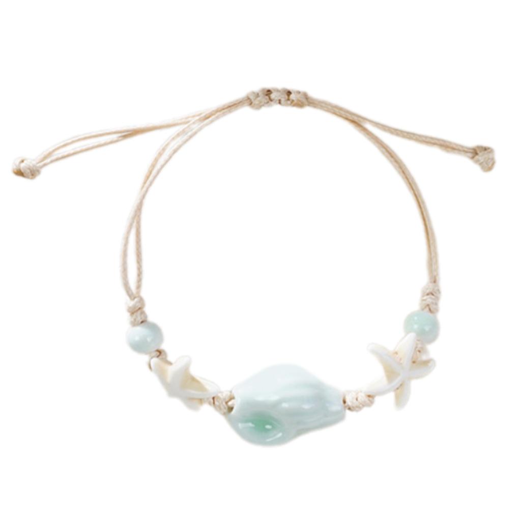 Ocean Theme Ceramic Starfish Conch Braided Bracelet Lightweight Handchain Jewelry For Women Beach Party Daily Wear