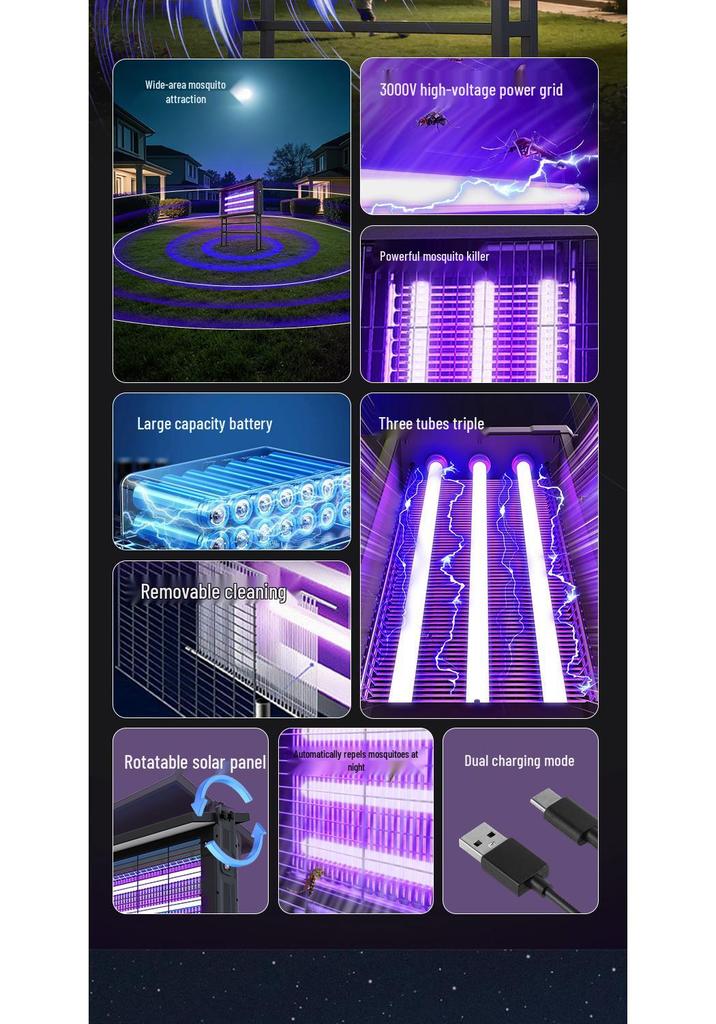 Large Solar Mosquito Killer Lamp: Rainproof Outdoor Model for Parks, Hospitals, and Schools - Attracts and Eliminates Mosquitoes and Flies.