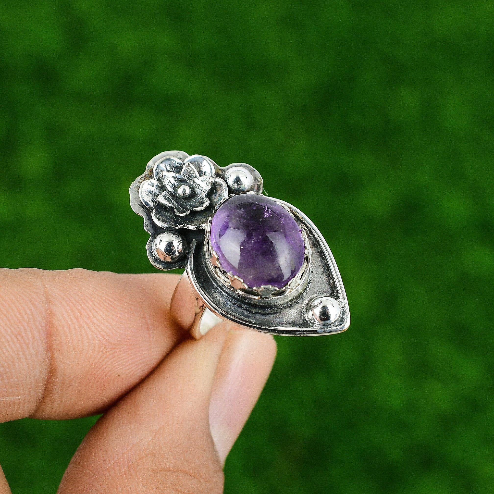 

Натуральный африканский аметист серебро 925 пробы кольцо-обещание цветок регулируемое для девочек Adjustable