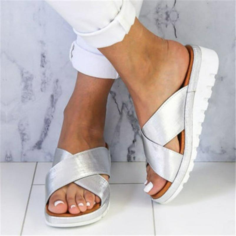 Large Size Outer Wear Leather Sandals, Wedges, Thick-soled Open-toed Sandals and Slippers, Women's Summer Size 43 Feet, Women's Sandals and Slippers