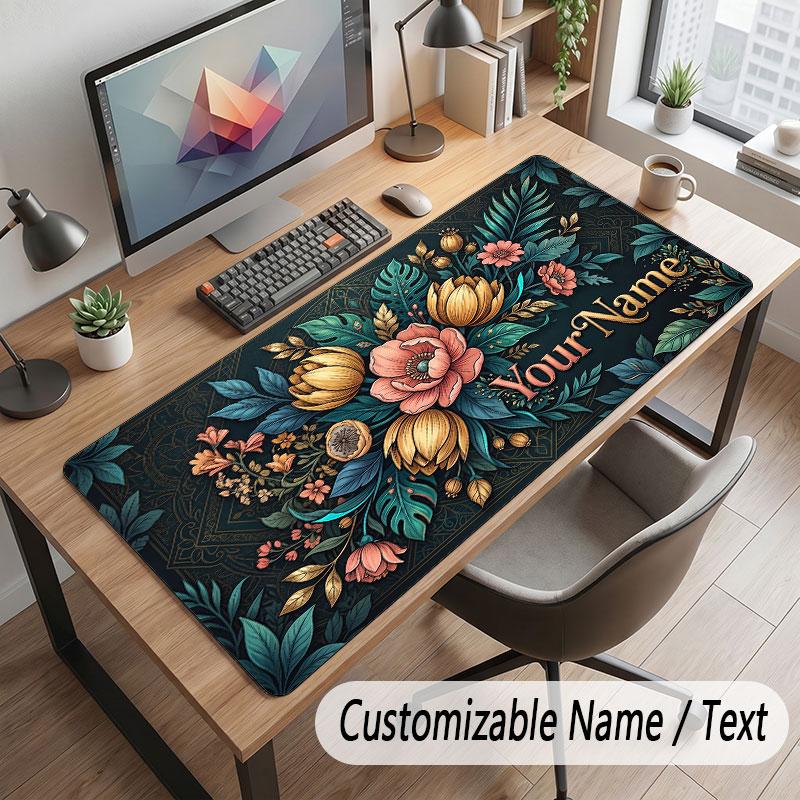 Floral Garden Theme Customized Mouse Pad Personalized Print Name Text Desk Mat For Home Office Table Decor