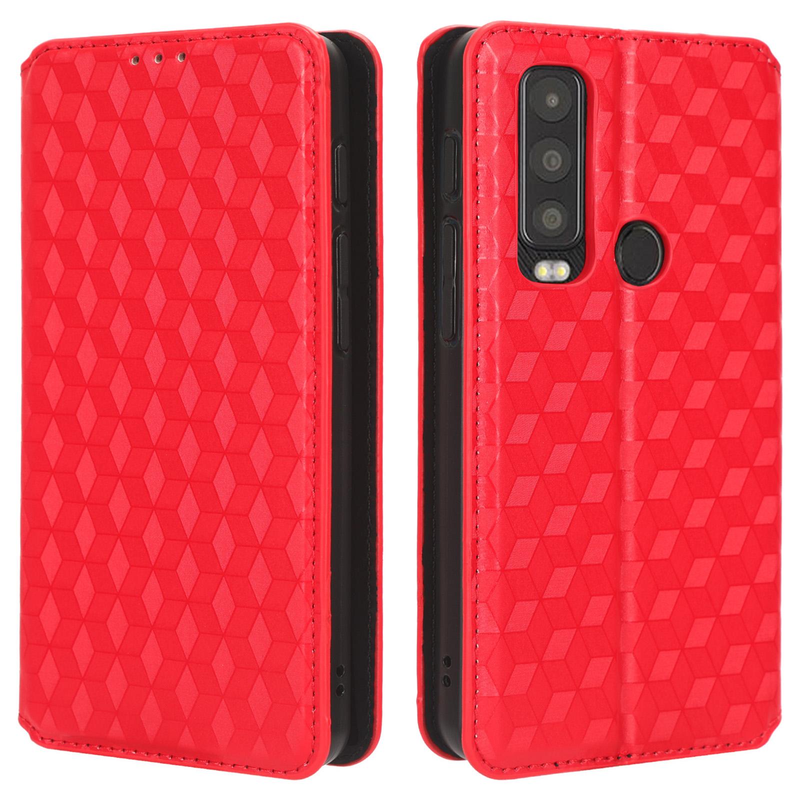 

For Motorola Defy 2 5G/Cat S75 5G Rhombus Imprinted PU Leather Phone Case Wallet Stand Flip Cover Red