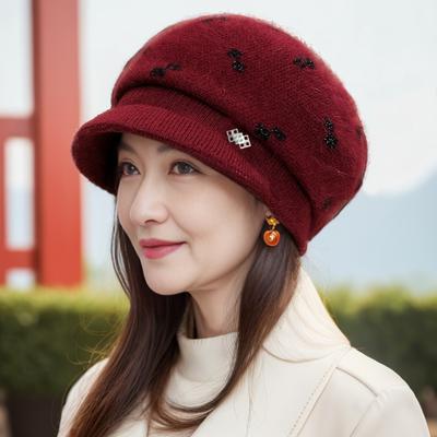 Winter Hat Scarf  Middle Aged and Elderly Mother Plush Duck Cap  Ear Protection  Warm Woolen Knitted Hat  Beret