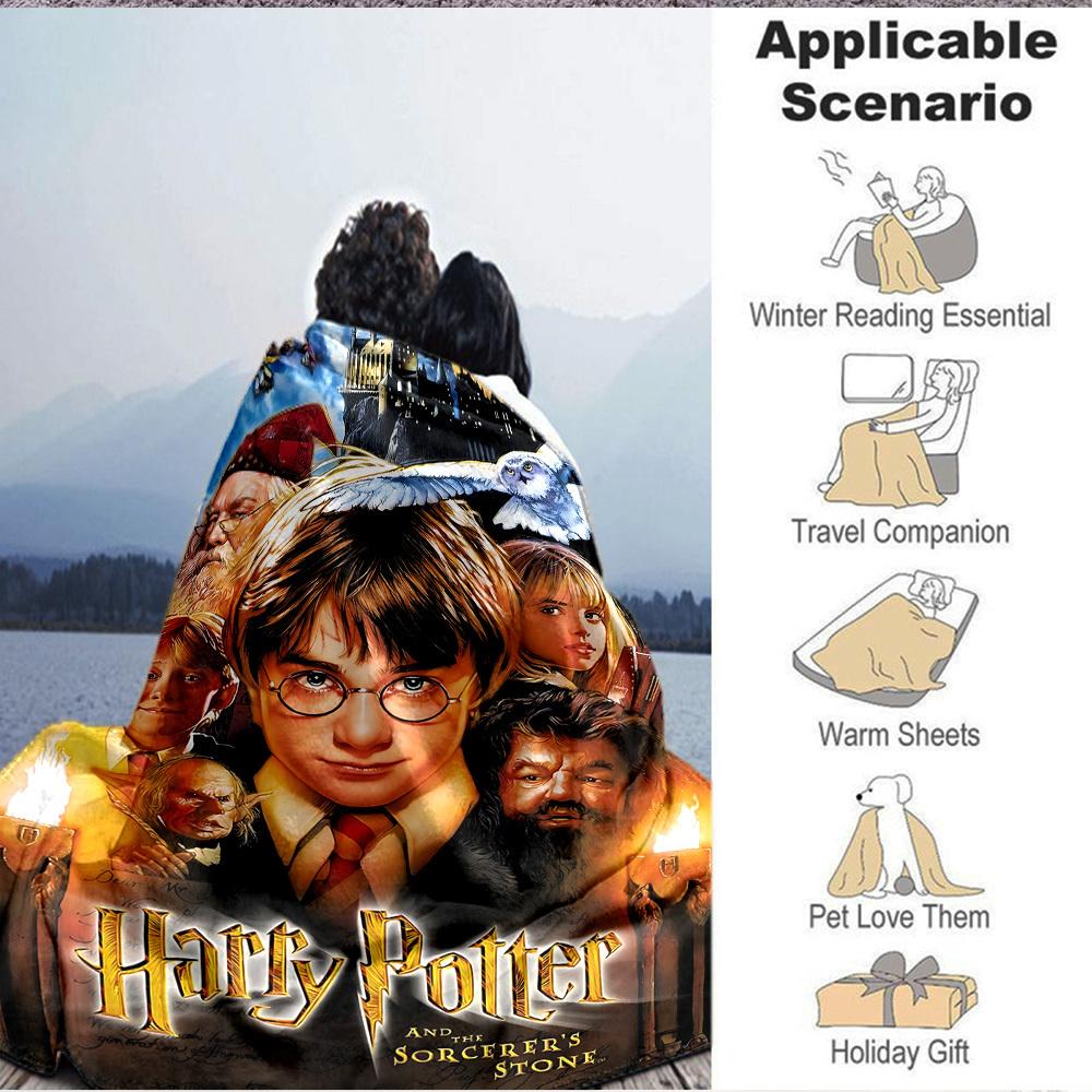 1pc Harry Potter Flannel Throw Blanket - HD Printed Lightweight Soft Warm All-Season Blanket for Sofa, Bed, Travel, Camping 100