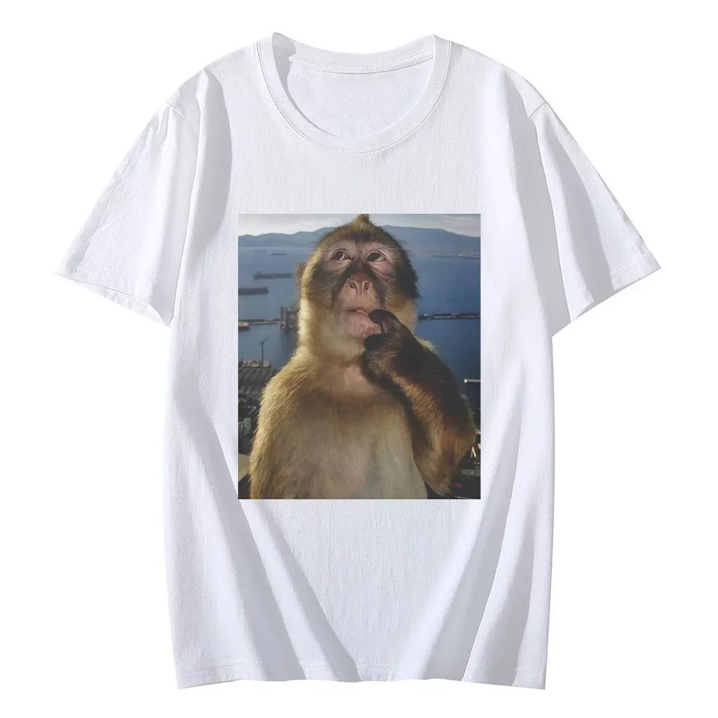Top Casual alla Moda Estivi Divertenti con Stampa Grafica Scimmia Pensierosa Meme a Maniche Corte per Donne