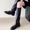 Krazing Pot Kuskinn Skinn Høst Vinter Sko Med hæler Stor størrelse 46 Rytterstøvler Kvinner Holder Varm Lår Høye Støvler